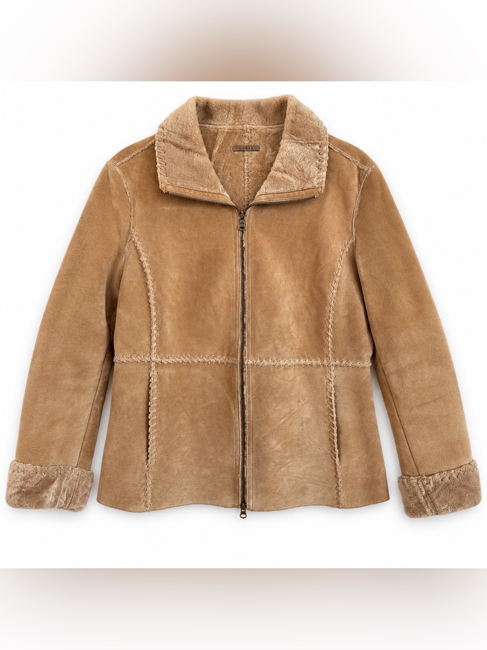 Vintage GUESS Genuine Lambskin Shearling Jacket Tan Camel Small